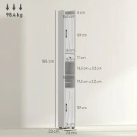 HOMCOM Tall Bathroom Cabinet, Farmhouse Slim Bathroom Storage Cabinet with Barn Doors, Toilet Paper Roll Holder, Drawer and Adjustable Shelves, Narrow Bathroom Storage Unit, 20 x 20 x 185cm, White(m-3)