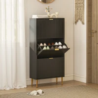 HOMCOM Elegant Three-Drawer Shoe Cabinet - Black(m-2)