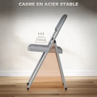 HOMCOM Lot de 4 chaises pliantes et portables intérieur avec assises et dossiers rembourrés en velours, cadre en acier, gris clair(m-7)