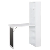 HOMCOM Schreibtisch Esstisch klappbar mit 6 Fächer Bücherregal mit 3 Regale Computertisch Bürotisch E1 Spanplatte Metallrahmen Weiß 98 x 51 x 153 cm(m-10)