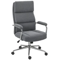 HOMCOM Executive Office Chair, Linen Fabric Computer Desk Chair with Double-Layer Back Cushion, Tilt Function, Height Adjustable for Home, Charcoal Grey(m-11)