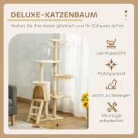 PawHut Kratzbaum 134,2 cm Katzenturm mit Höhle, 2 Spielzeuge Sisalstämme, große Plattform, Treppe, mehrstöckiger Katzenkratzbaum, Kletterbaum, für mittelgroße Katzen, Beige+Weiß(m-4)