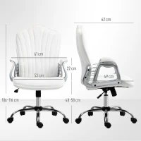 HOMCOM Cadeira de Escritório com Encosto Alto Cadeira para Secretária com Altura Ajustável Função Inclinável 61x62x106-116 cm Branco(m-3)