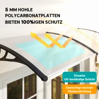 Outsunny Pultvordach Vordach für Haustür 75x195x23 cm Überdachung 5mm Polycarbonat Sonnenschutz Regenschutz für draußen Alu Transparent(m-4)