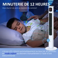 HOMCOM Ventilateur colonne oscillation 70° minuterie 12h panneau de capteur LED 45W télécomande 2 modes de contrôle blanc(m-6)