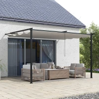 Outsunny Pérgola de Pared para Exterior con Techo Retráctil para Patio Terraza Jardín 390x290x220 cm Crema(m-12)
