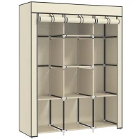 HOMCOM Fabric Wardrobe, with Rails and Shelves - Cream White(m-1)