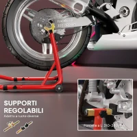 HOMCOM Cavalletto per Moto con Capacità di 544 kg, Forcelle Regolabili a U e L, Rotelle e Cuscinetti Antiscivolo, Rosso(m-5)