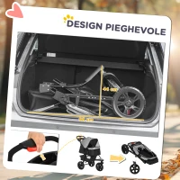 PawHut 2 in 1 Passeggino per Cani Pieghevole a 3 Ruote con Freno, Cestino Portaoggetti e Porta Bottiglia, in Acciaio e Oxford, Grigio e Nero, 109.5x57.5x106.5cm(m-6)