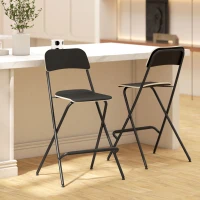 HOMCOM Set di 2 sgabelli da bar pieghevoli con telaio in acciaio, per cucina, sala da pranzo, nero(m-2)