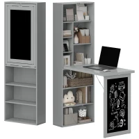 HOMCOM Bureau avec rangement pliable murale rabattable avec bibliothèque poste de travail tableau à craie et étagère réglable(m-1)