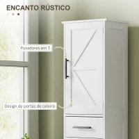 HOMCOM Coluna de Casa de Banho com 2 Prateleiras Ajustáveis Armário Alto de Casa de Banho Estreito Estilo Rústico 40x30x170 cm Branco(m-4)