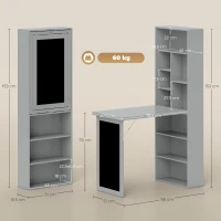 HOMCOM Bureau avec rangement pliable murale rabattable avec bibliothèque poste de travail tableau à craie et étagère réglable(m-3)