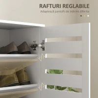 HOMCOM Dulap de Pantofi Modern cu 5 Niveluri cu Uși cu Jaluzele din Lemn Alb(m-6)