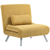 HOMCOM Sofá Cama Individual 3 em 1 Poltrona Cama Dobrável com Encosto Ajustável de 5 Níveis e Almofada 80x75x83 cm Amarelo(m-11)