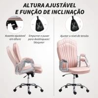 HOMCOM Cadeira de Escritório com Encosto Alto Cadeira para Secretária com Altura Ajustável Função Inclinável 61x62x106-116 cm Rosa(m-5)