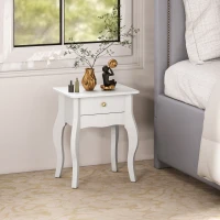 HOMCOM Mesa de Centro con Cajón Estilo Francés con Patas Curvas 45x35x55 cm Blanco(m-3)