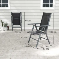 Outsunny Set of 2 Folding Garden Chairs, Aluminium Frame Outdoor Dining Chairs with Breathable Mesh Back and Seat, Garden Folding Chair Set with Armrests for Balcony, Dark Grey(m-3)