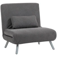 HOMCOM Sofá Cama Individual 3 em 1 Poltrona Cama Dobrável com Encosto Ajustável de 5 Níveis e Almofada 80x75x83 cm Cinzento(m-10)