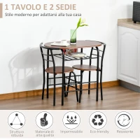 HOMCOM Set Tavolo Moderno con 2 Sedie per Sala da Pranzo, Set 3 Pezzi Mobili Salvaspazio da Cucina, Balcone, Ristorante o Bar, Marrone e Nero(m-4)