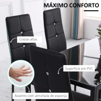HOMCOM Conjunto de 6 Cadeiras de Sala de Jantar Estofadas em PU Cadeiras de Cozinha com Encosto Alto com Botões 41x50x97 cm Preto(m-5)