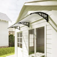 Outsunny Pultvordach Vordach für Haustür 75x195x23 cm Überdachung 5mm Polycarbonat Sonnenschutz Regenschutz für draußen Alu Transparent(m-8)