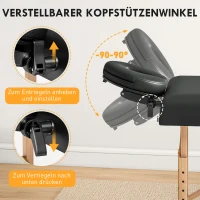 HOMCOM Höhenverstellbarer Massagetisch, Holzgestell, Klappbares Massagebett, Schaumstoffpolsterung, Schwarz(m-5)