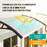 Outsunny Auvent de porte d'entrée, toit marquise de porte exterieur en polycarbonate et aluminium résistante toit abri protection contre la pluie et UV pour terrasse, balcon, 195 x 75 cm, transparent(m-4)