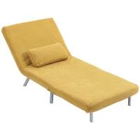 HOMCOM Sofá Cama Individual 3 em 1 Poltrona Cama Dobrável com Encosto Ajustável de 5 Níveis e Almofada 80x75x83 cm Amarelo(m-12)