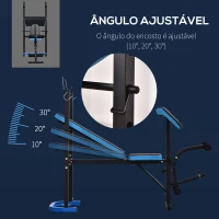 HOMCOM Banco de Musculação Multifuncional com Suporte para Barras e Encosto Ajustável 155x56,5x120 cm Preto e Azul(m-4)
