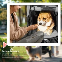 PawHut 2 in 1 Passeggino per Cani Pieghevole a 3 Ruote con Freno, Cestino Portaoggetti e Porta Bottiglia, in Acciaio e Oxford, Grigio e Nero, 109.5x57.5x106.5cm(m-8)