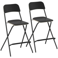HOMCOM Ensemble de 2 tabourets de bar pliables avec cadre en acier, pour cuisine, salle à manger, noir(m-7)