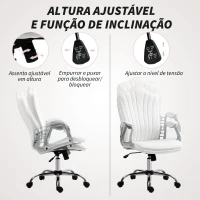 HOMCOM Cadeira de Escritório com Encosto Alto Cadeira para Secretária com Altura Ajustável Função Inclinável 61x62x106-116 cm Branco(m-5)