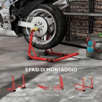 HOMCOM Cavalletto per Moto con Capacità di 544 kg, Forcelle Regolabili a U e L, Rotelle e Cuscinetti Antiscivolo, Rosso(m-6)