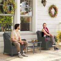Outsunny Rattan Garden Chairs Set of 2, Outdoor Rattan Chairs with Cushions, Armrests and High Back, PE Wicker Garden Armchair with Steel Frame for Balcony, Porch, Dark Grey(m-2)