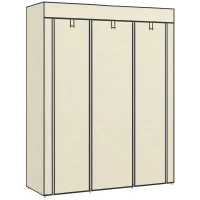 HOMCOM Fabric Wardrobe, with Rails and Shelves - Cream White(m-11)