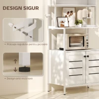 HOMCOM Dulap de Bucătărie cu Rafturi, Dulapuri și 2 Prize de Încărcare, Alb(m-6)