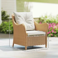 Outsunny Rattan Garden Chairs Set of 2, Outdoor Rattan Chairs with Cushions, Armrests and High Back, PE Wicker Garden Armchair with Steel Frame for Balcony, Porch, Beige(m-3)