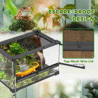 PawHut Reptile Glass Terrarium with Stone Background, Front Ventilation, Escape-Proof Knob Lock, 30 x 20 x 20 cm, Black(m-6)