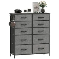 HOMCOM Chest of Ten Fabric Drawers - Charcoal Grey(m-10)