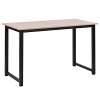 HOMCOM Mesa de Escritorio con Marco de Acero y Patas Ajustables Mesa de Estudio para Oficina Hogar 120x60x76 cm Negro y Natural(m-1)