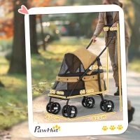 PawHut Cochecito para Perros Pequeños Plegable con Ventanas de Malla Cojín Lavable Correas de Seguridad y Marco de Acero Café(m-3)