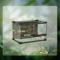 PawHut Reptile Glass Terrarium with Stone Background, Front Ventilation, Escape-Proof Knob Lock, 30 x 20 x 20 cm, Black(m-3)