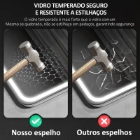 HOMCOM Espelho de Casa de Banho com Luz LED 80x60 cm Bluetooth 3 Cores de Luz Relógio Digital Função Antiembaciamento Memória Prata(m-7)