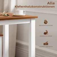HOMCOM Essgruppenset, Esstisch, 4 Stühle, Esszimmerset, Kiefernholz, Braun+Weiß(m-5)