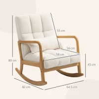 HOMCOM Poltrona a Dondolo 90°-130° con Cuscino Lombare rivestita in Tessuto Sherpa, 64.5x82x89 cm, Bianco e color Legno(m-3)