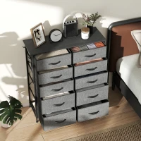 HOMCOM Chest of Ten Fabric Drawers - Charcoal Grey(m-8)