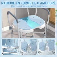 HOMCOM Tabouret de douche, tabouret de bain avec siège rembourrée en U amélioré et accoudoirs, hauteur réglable, bleu(m-4)