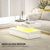 HOMCOM LED Coffee Table with Storage - High Gloss White(m-6)