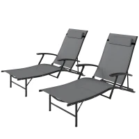 Outsunny Set 2 Sdraio da Giardino Pieghevoli con Schienale Regolabile su 4 Livelli e Cuscino, Grigio(m-10)